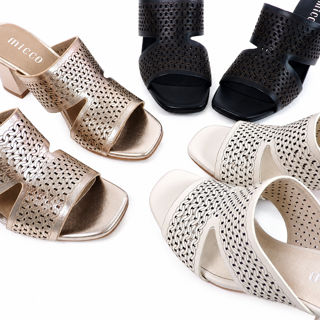 MICCO Laser-Cut Block Heel Sandals 17124C-508