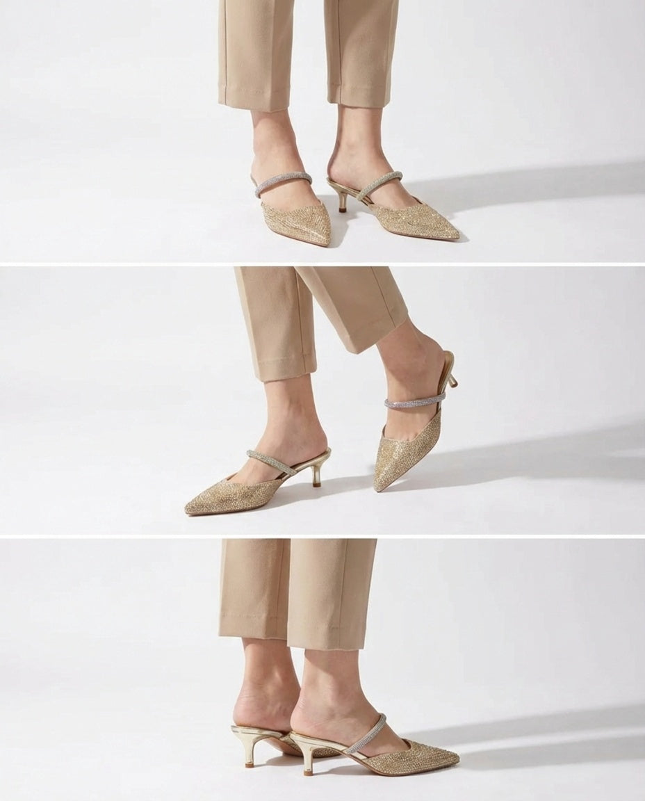 MICCO Rhinestone Pointed toe heel mules 1129-14