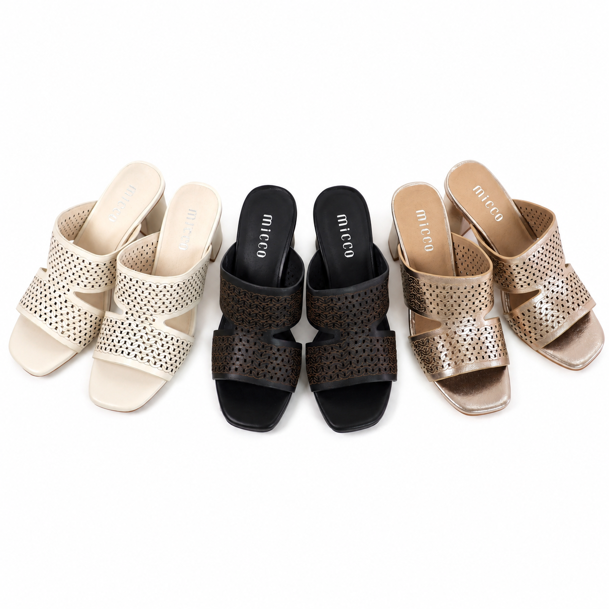 MICCO Laser-Cut Block Heel Sandals 17124C-508