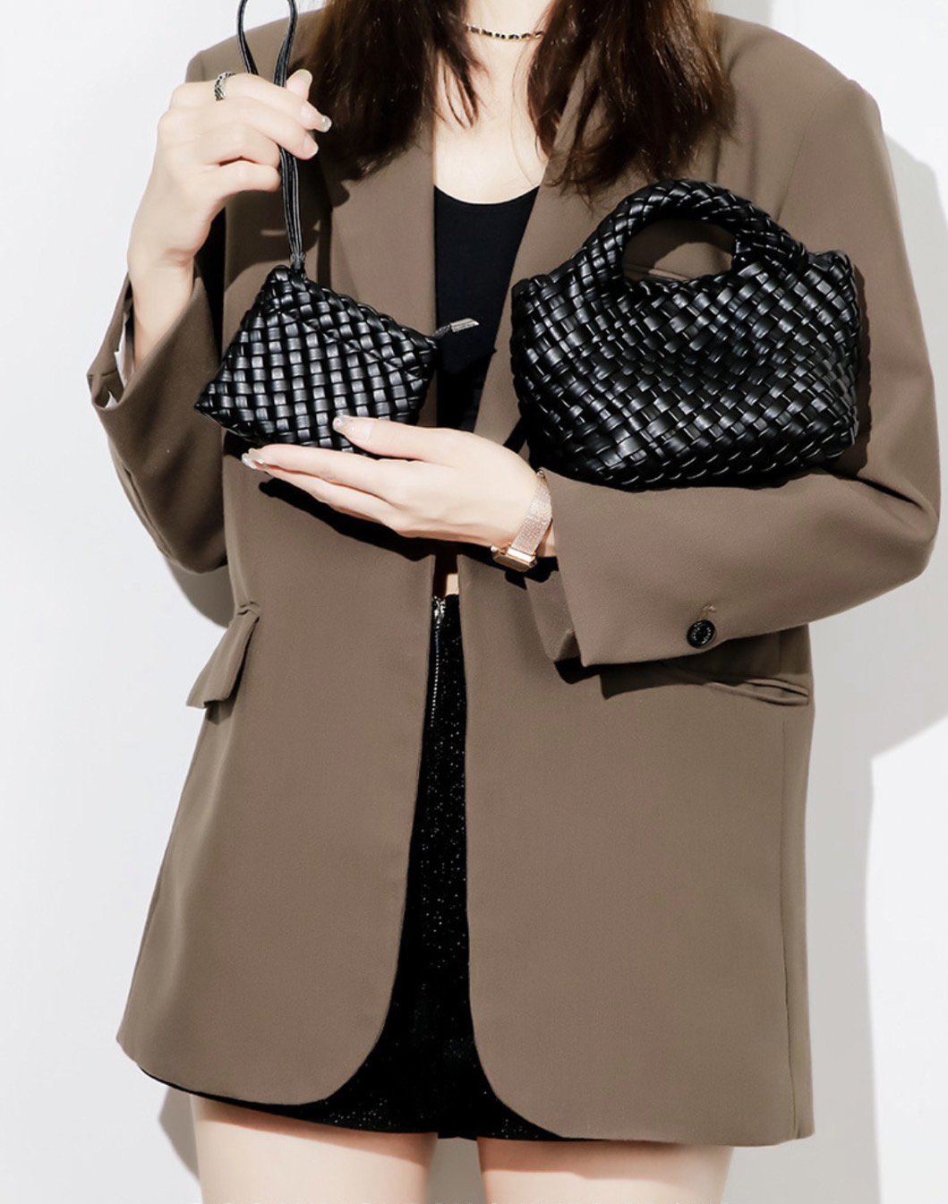 PU woven leather shopping bag Model B1671