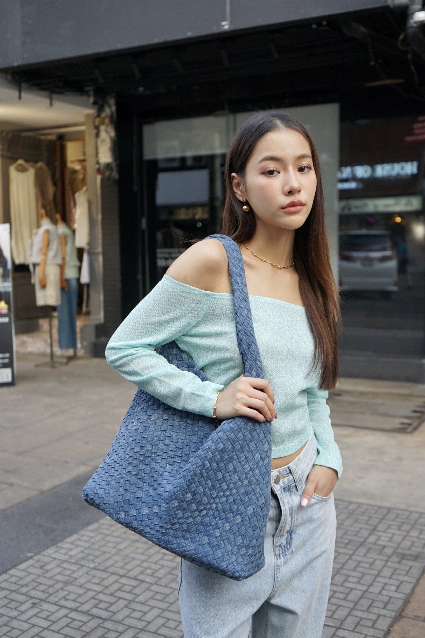 Woven Denim Handbags Model B1683-1