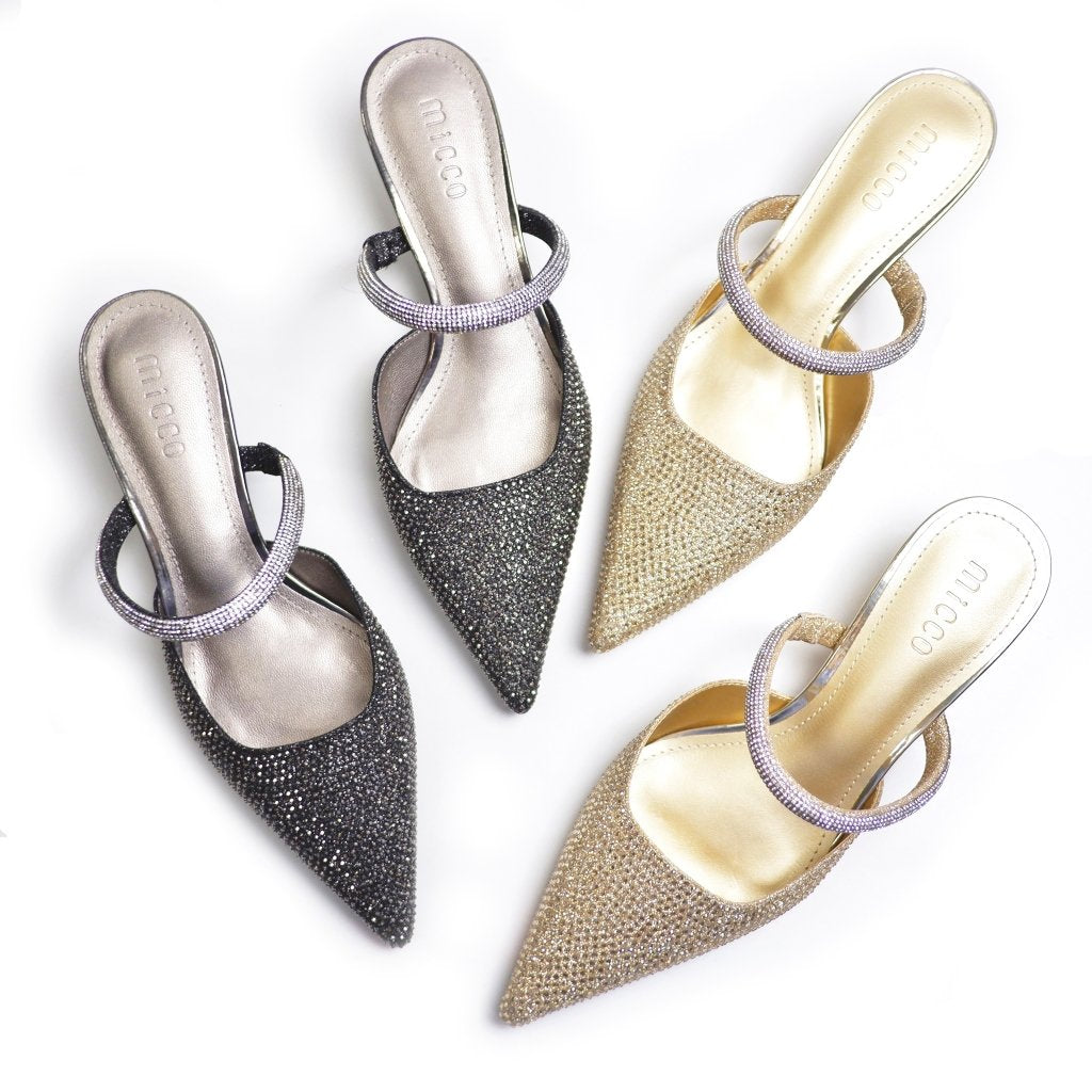 MICCO Rhinestone Pointed toe heel mules 1129-14
