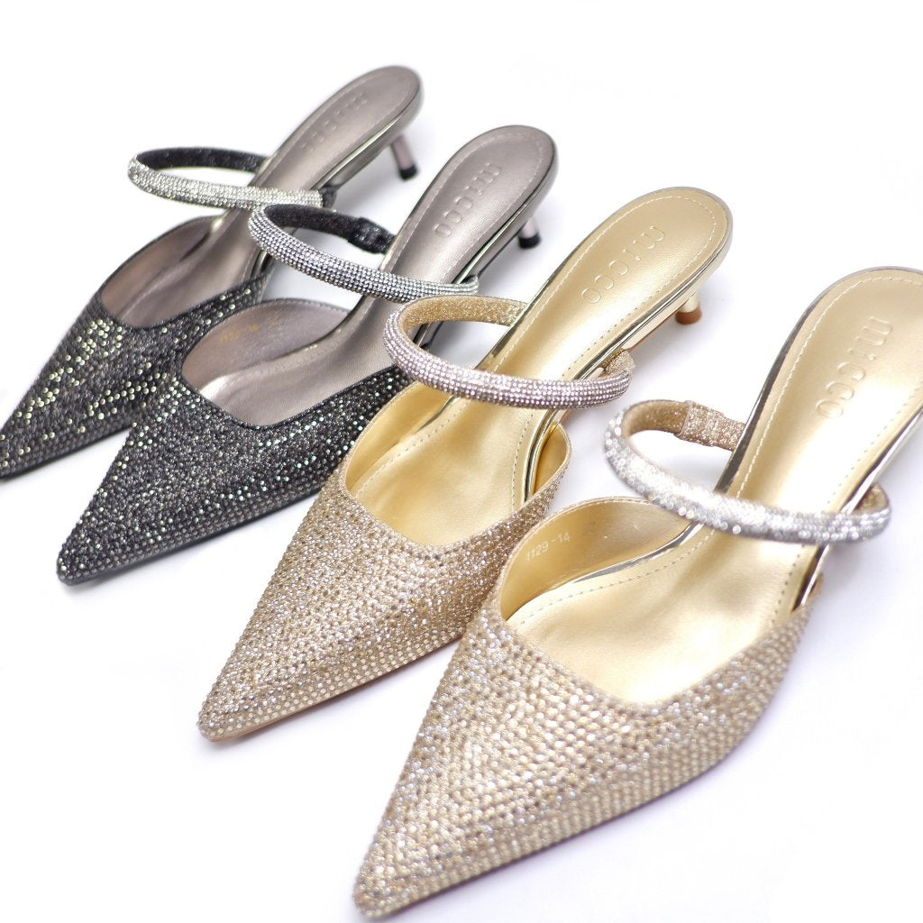 MICCO Rhinestone Pointed toe heel mules 1129-14
