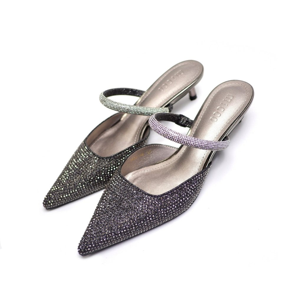 MICCO Rhinestone Pointed toe heel mules 1129-14